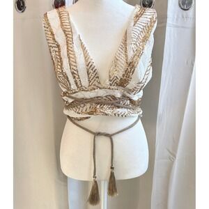 Fashion Nova Greek Goddess Top XL Gold Sequin Sparkly Strappy Metallic 19834